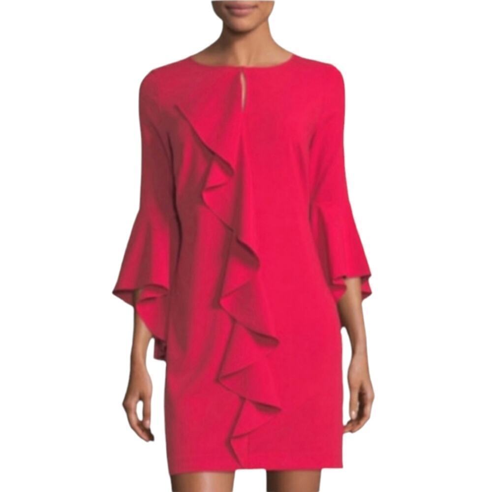 Laundry NWT by Shelli Segal Ruffle Keyhole Mini Dress Red Size 4 Wedding Guest